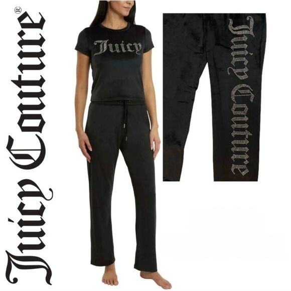 Juicy Couture Velour S/S Logo Top & Rhinestone Logo Pant PJ Set